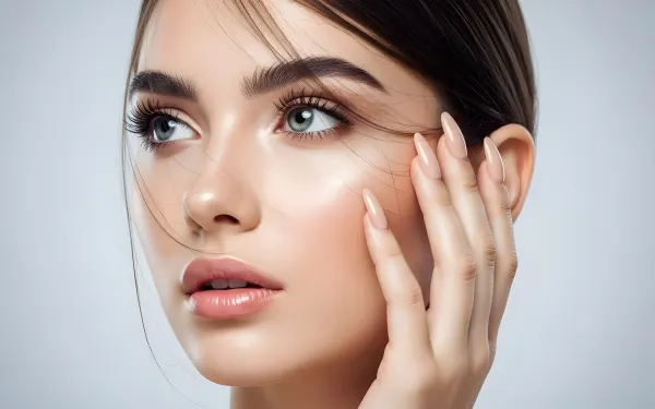 Enhance your designs with this stunning portrait featuring a woman with long nails. Perfect for beauty and fashion projects, ready for instant commercial use.