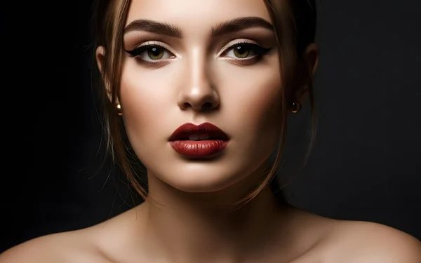 Elevate your designs with this striking portrait of a woman featuring flawless makeup and captivating eyes. Perfect for high-fashion editorials.