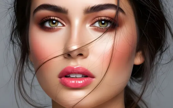 Elevate your designs with this portrait of a woman featuring detailed makeup and captivating eyes. Perfect for high-fashion and beauty projects.