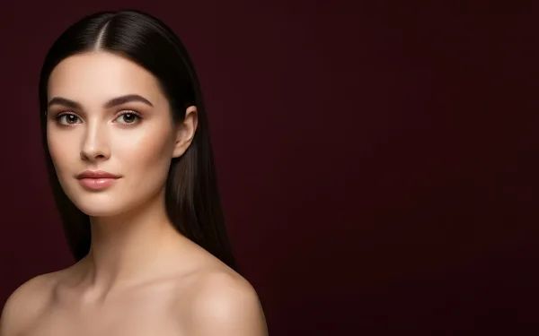 Enhance your beauty campaigns with this striking portrait of a brunette woman, styled with subtle makeup and radiant skin. Perfect for high-end cosmetic ads.