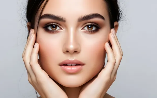 Enhance your beauty projects with this close-up of a woman's face featuring perfect skin and makeup. A premium design asset ready for commercial use.