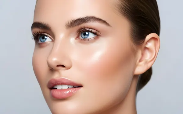 Enhance your beauty projects with this portrait of a woman showcasing perfect skin. Ideal for skincare ads and high-end cosmetic campaigns. Ready for immediate use.