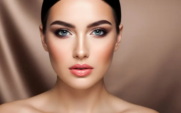 Enhance your beauty projects with this stunning portrait of a woman with flawless makeup, ideal for cosmetic ads or beauty blogs. Ready for instant commercial use.