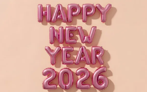 Elevate your designs with this festive 'Happy New Year 2026' balloon arrangement. A premium design asset perfect for celebratory marketing materials.