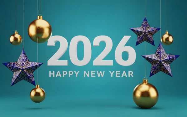 Elevate your holiday designs with this festive 2026 New Year illustration featuring gold ornaments. A premium design asset ready for instant commercial use.