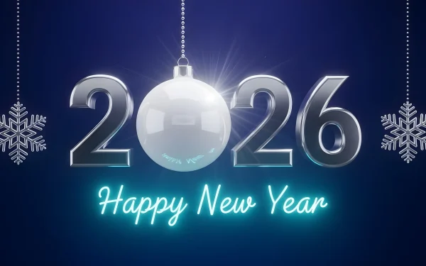 Elevate your holiday designs with this 2026 New Year illustration featuring festive ornaments and snowflakes. Perfect for seasonal greeting cards and digital promotions.