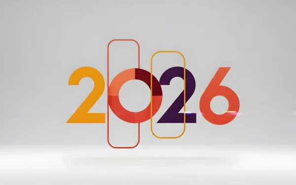 Showcase the year 2026 with this vibrant graphic. Enhance your marketing materials with this eye-catching design, perfect for future planning.