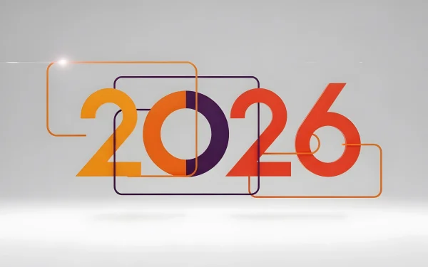 Elevate your designs with this vibrant 2026 illustration, featuring bold geometric shapes and a modern aesthetic. Perfect for impactful visual communications.