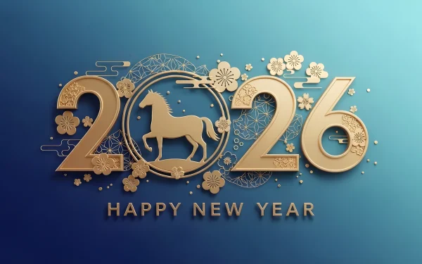 Elevate your holiday designs with this 2026 New Year illustration featuring a horse and floral elements, perfect for premium seasonal campaigns.