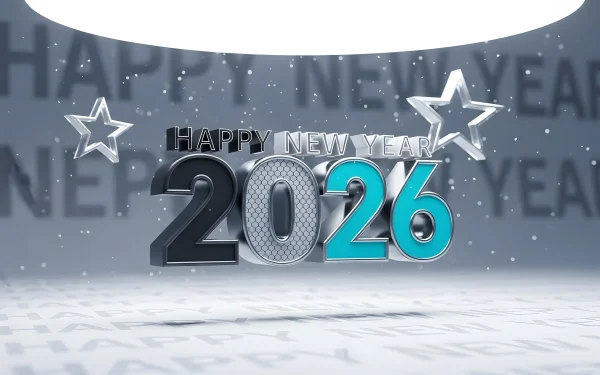 Elevate your New Year designs with this 2026 illustration featuring festive elements. Perfect for creating eye-catching holiday promotions and digital greetings.