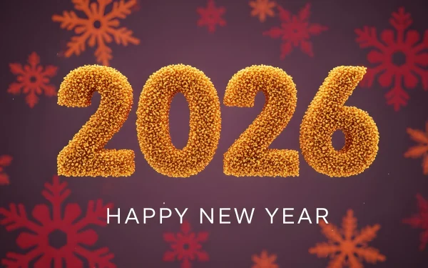 Elevate your holiday designs with this 2026 New Year illustration featuring golden numbers and snowflakes. Perfect for premium seasonal marketing materials.