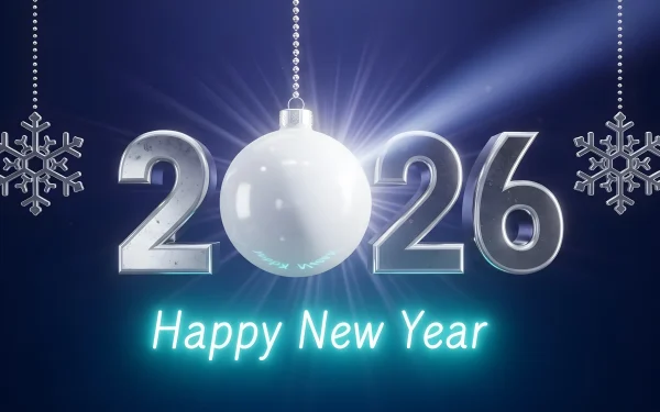 Elevate your holiday designs with this 2026 New Year illustration featuring festive ornaments and snowflakes. Ready for instant commercial use.