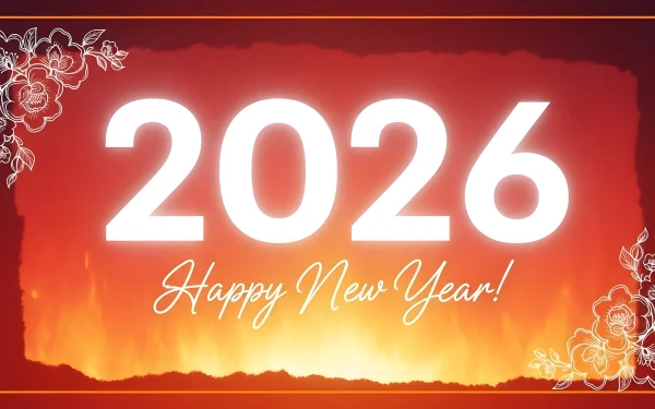 Elevate your holiday designs with this 2026 New Year illustration featuring floral elements and a warm color palette. Perfect for festive greeting cards.