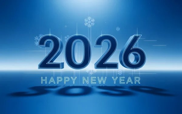 Elevate your holiday designs with this 2026 New Year illustration featuring a modern blue aesthetic. Perfect for festive greetings and digital promotions.