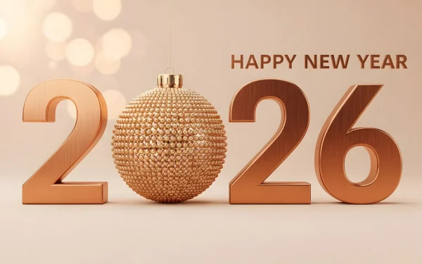 Elevate your festive designs with this 2026 New Year illustration featuring a golden ornament. Perfect for high-end seasonal campaigns and digital greetings.