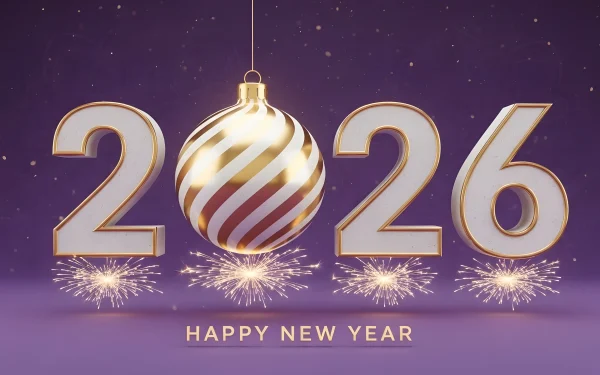 Elevate your holiday designs with this 2026 New Year illustration featuring a festive ornament and sparklers. Perfect for premium seasonal marketing materials.