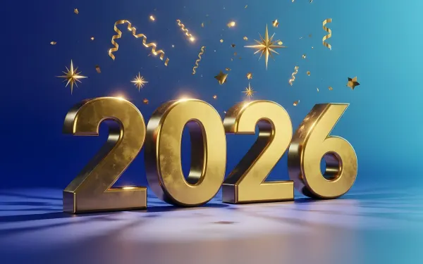 Elevate your designs with this 2026 New Year's illustration featuring golden numbers and festive confetti. Perfect for premium holiday promotions and digital greetings.