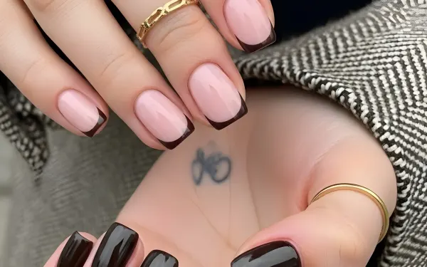 Elevate your designs with this image of manicured hands featuring stylish nail art and elegant gold rings. Perfect for beauty and fashion projects.