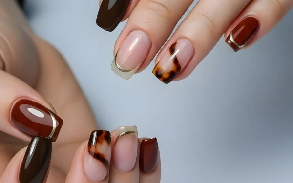 Elevate your designs with this elegant nail art image featuring tortoiseshell and brown polish. A premium design asset perfect for upscale beauty and fashion projects.