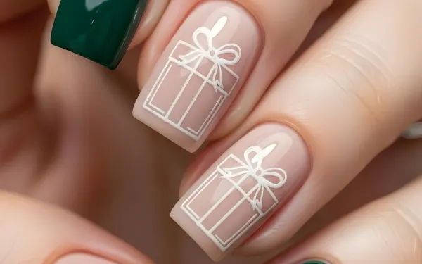 Elevate your designs with this manicure featuring Christmas gift nail art, a premium design asset perfect for holiday-themed beauty campaigns.
