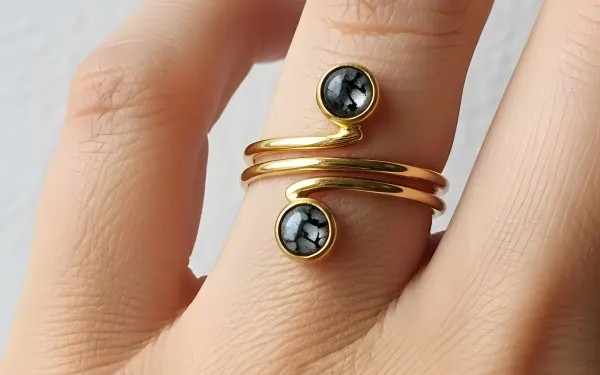 Elevate your jewelry collection with this stylish gold ring featuring snowflake obsidian. A premium design asset, perfect for high-end fashion blogs and jewelry catalogs.