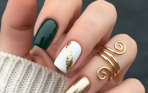 Elevate your designs with this hand showcasing trendy nail art and a unique spiral ring. Perfect for luxury beauty and fashion projects ready for commercial use.