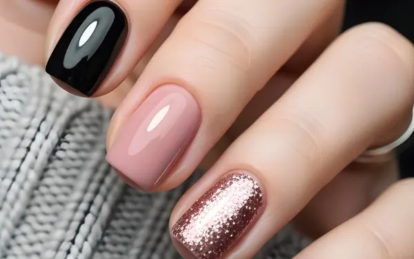 Elevate your designs with this hand featuring stylish black, pink, and glitter nail polish. A premium design asset perfect for beauty and fashion projects.