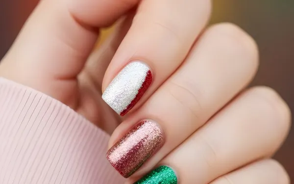 Elevate your designs with this hand featuring festive glitter nail polish. A premium design asset perfect for holiday-themed projects.