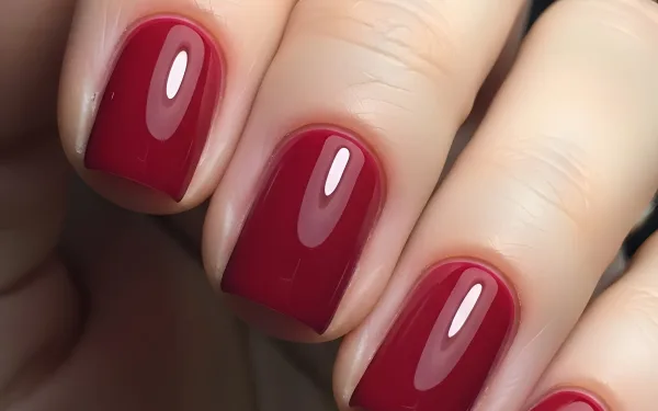 Showcase elegant nail art with this high-resolution image of a glossy red manicure. Ideal for beauty blogs and salon promotions, ready for instant commercial use.