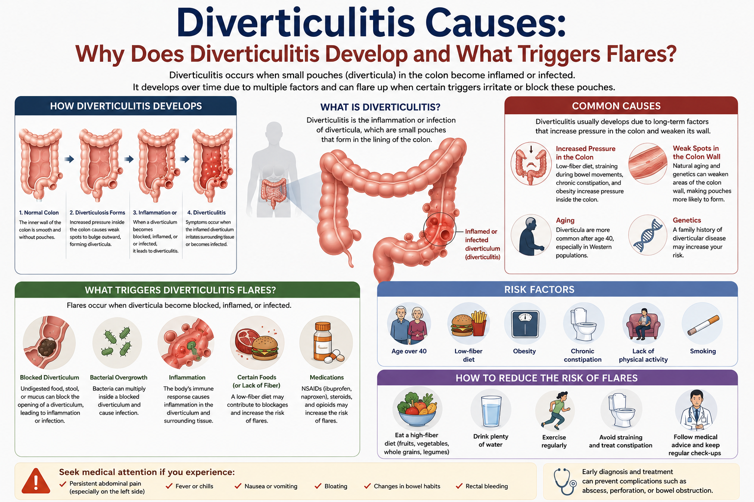 Diverticulitis Causes: Why Does Diverticulitis Develop and What Triggers Flares?