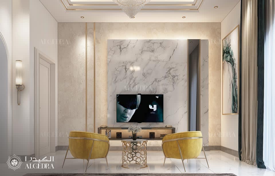 تصميم غرفة جلوس عائلية بطراز المجلس في وسط مدينة دبي، دبي
