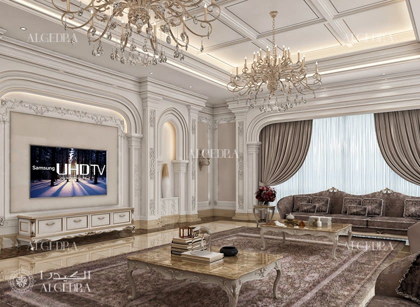 تصميم غرفة جلوس عائلية فاخرة في تلال الإمارات، دبي