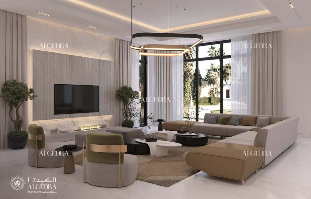 تصميم غرفة جلوس عائلية في قصر في دبي هيلز، دبي