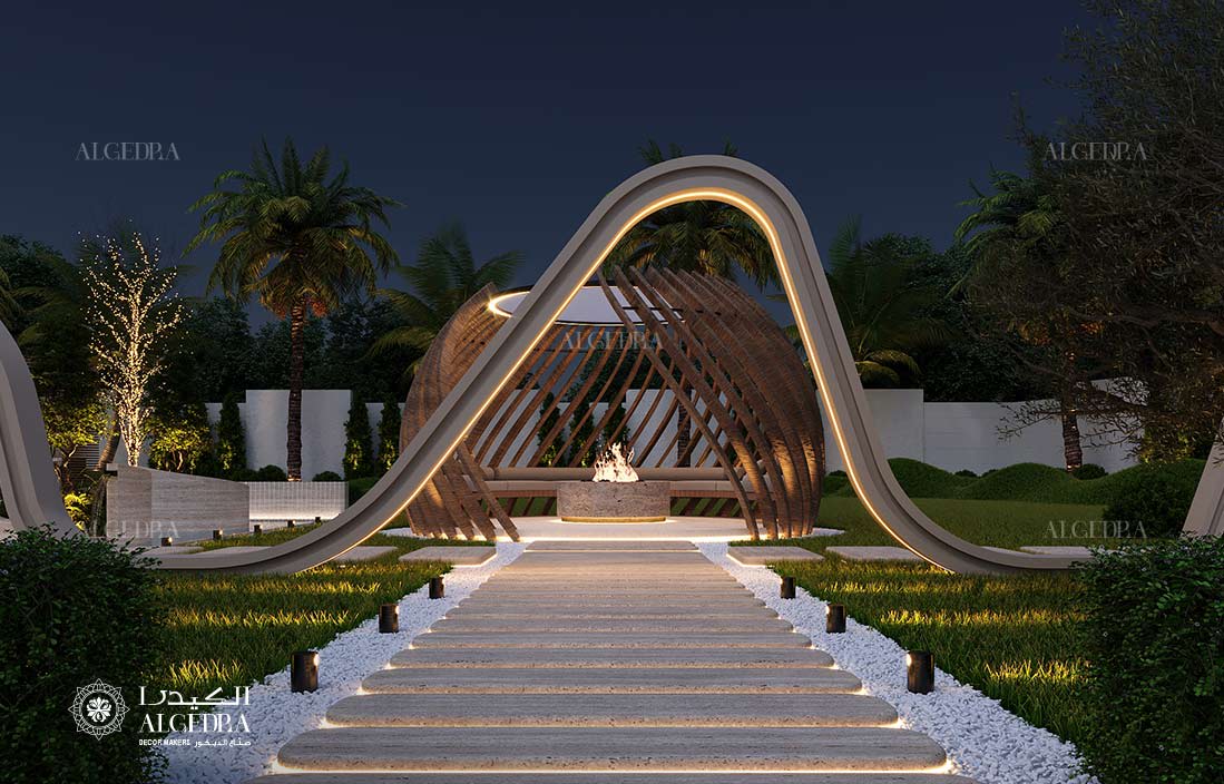 تصميم حديقة فيلا بمناظر طبيعية