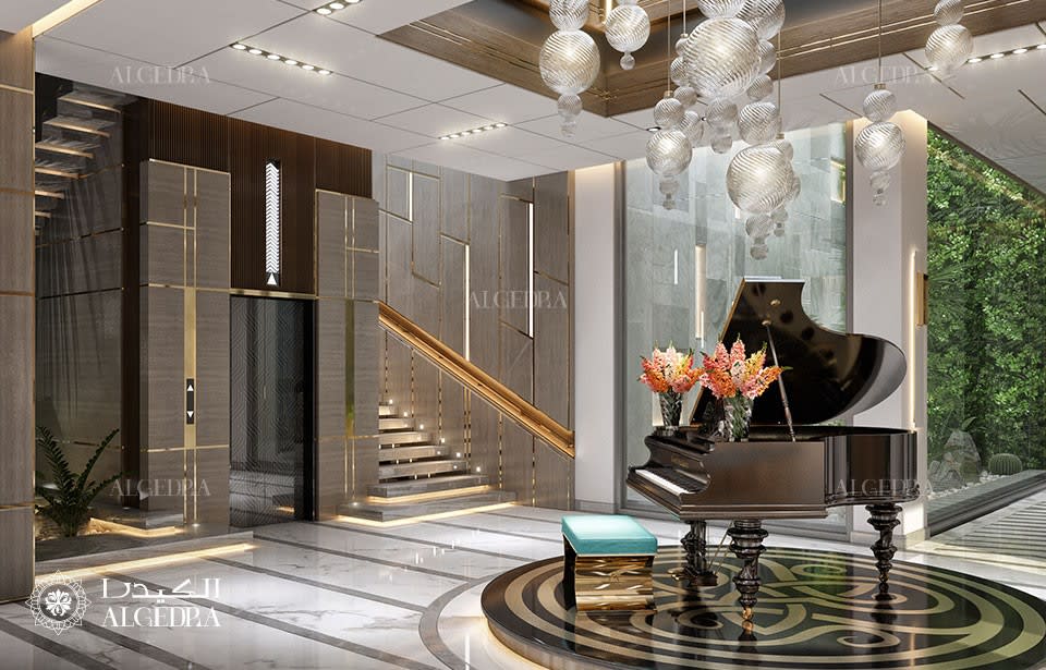 entrance design with piano in Dubai