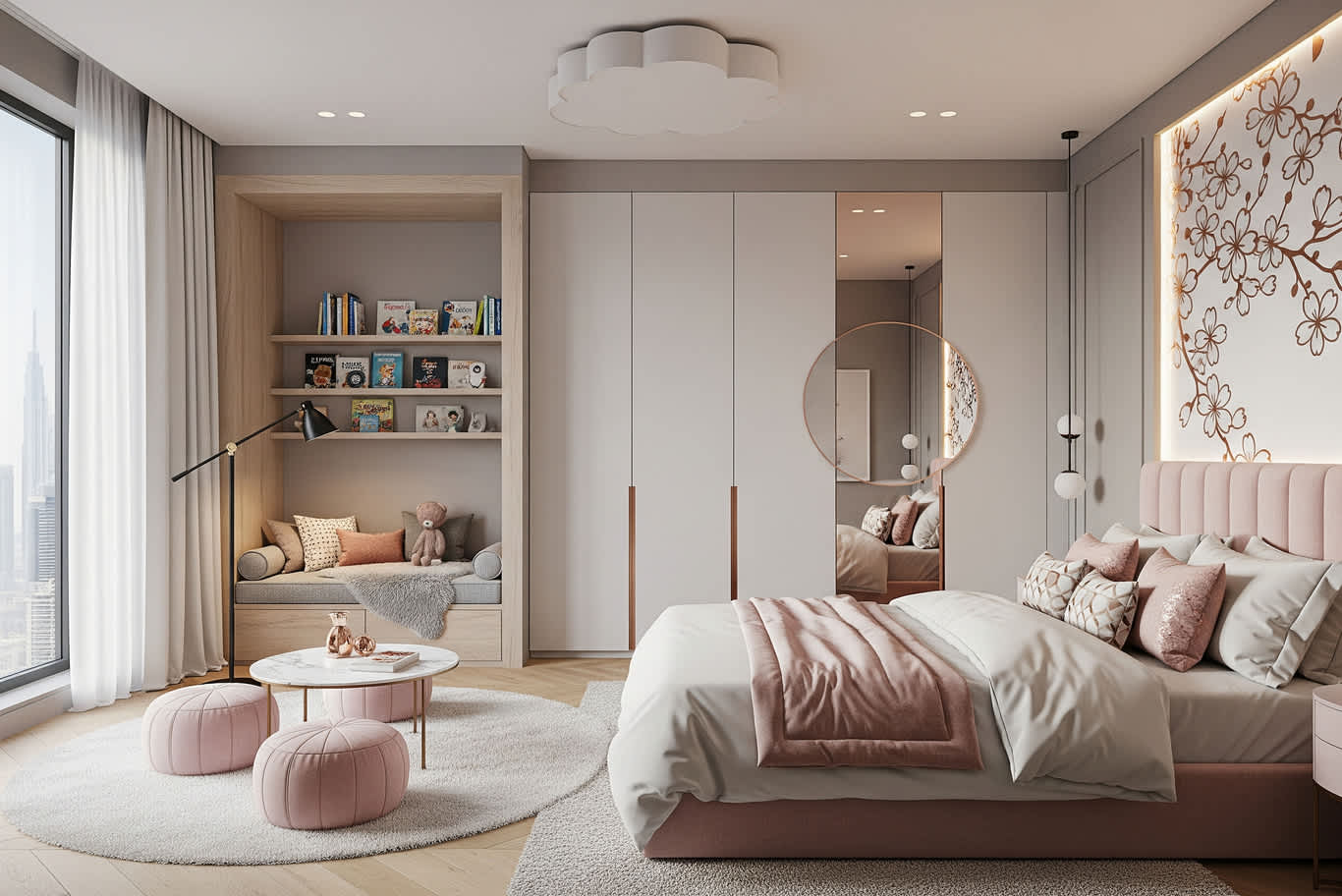 pink beautiful kids bedroom design