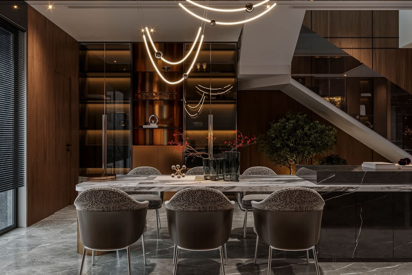 غرفة معيشة بطلالة بحرية