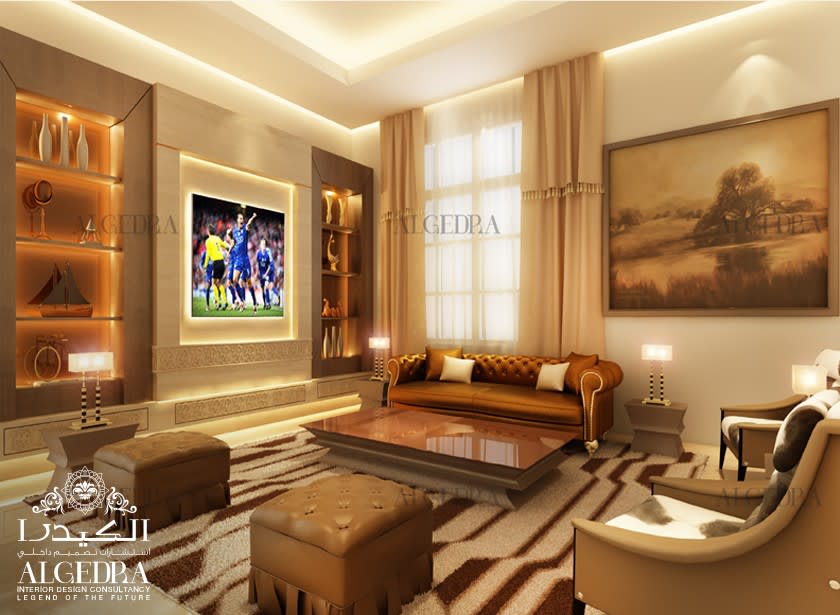 تصميم قاعة عائلية فاخرة للفيلا