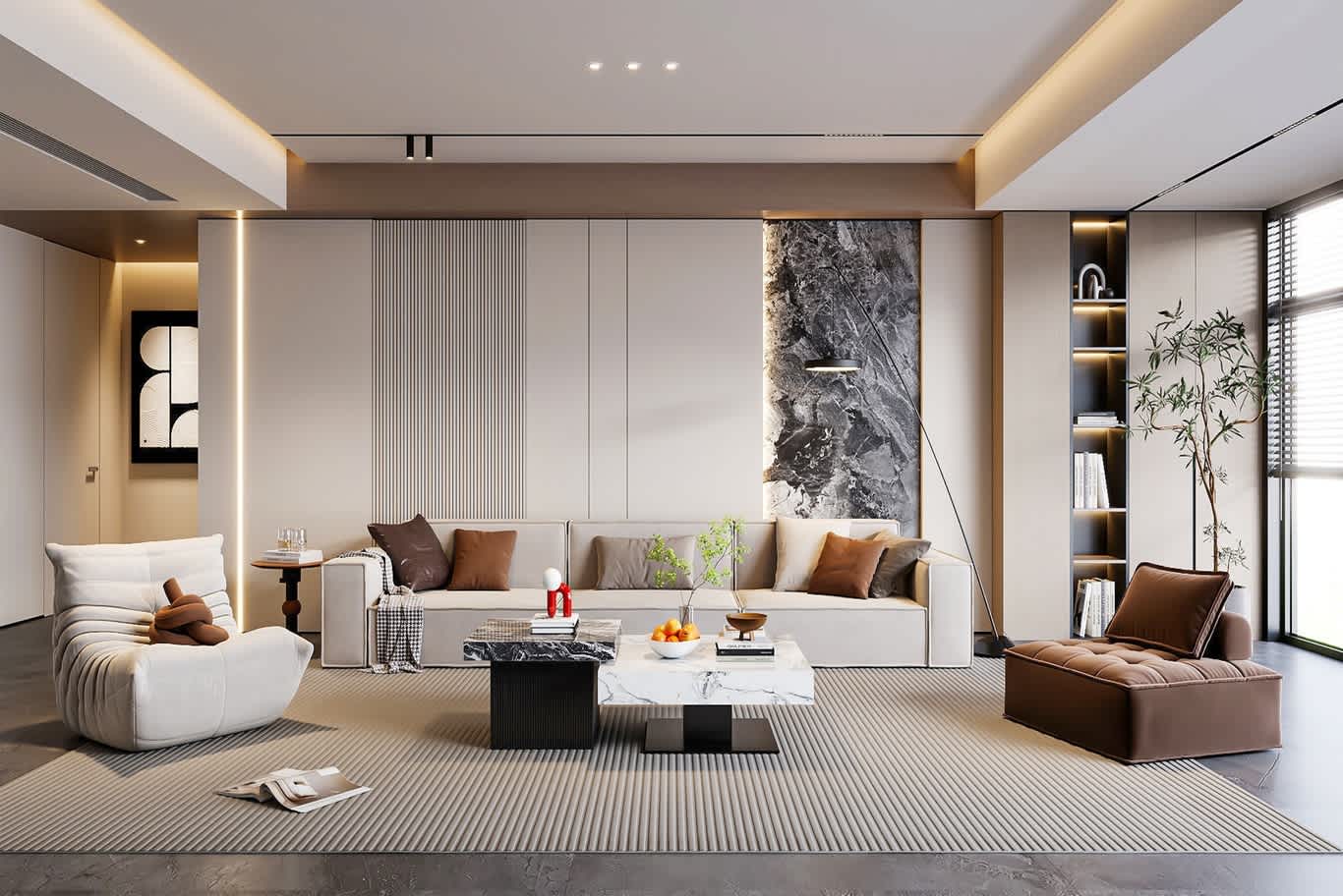 تصميم غرفة معيشة مع أثاث فاخر الإمارات