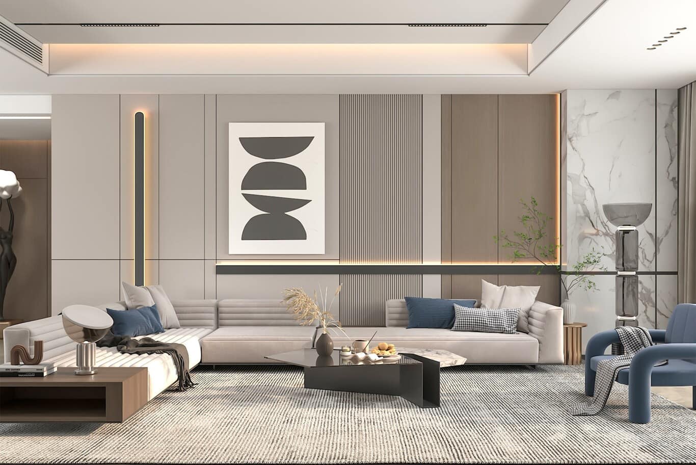 تصميم غرفة معيشة مزدوجة الارتفاع