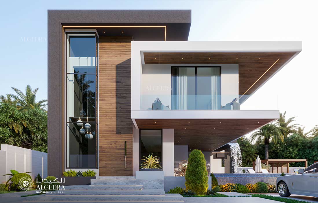 الارتفاع الأمامي تصميم خارجي للفيلا حديث للغاية