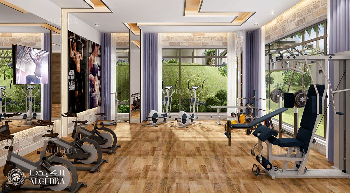 mix large home gym interior design