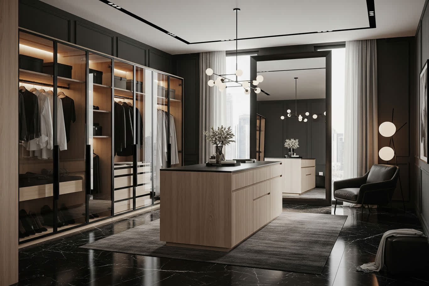 bedroom dressing room with bathroom design
