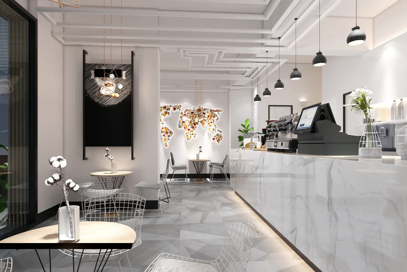luxury minimalist cafe interior design