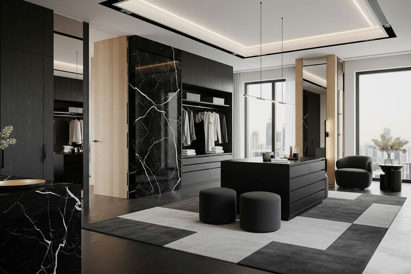 تصميم غرفة ملابس على شكل حرف L