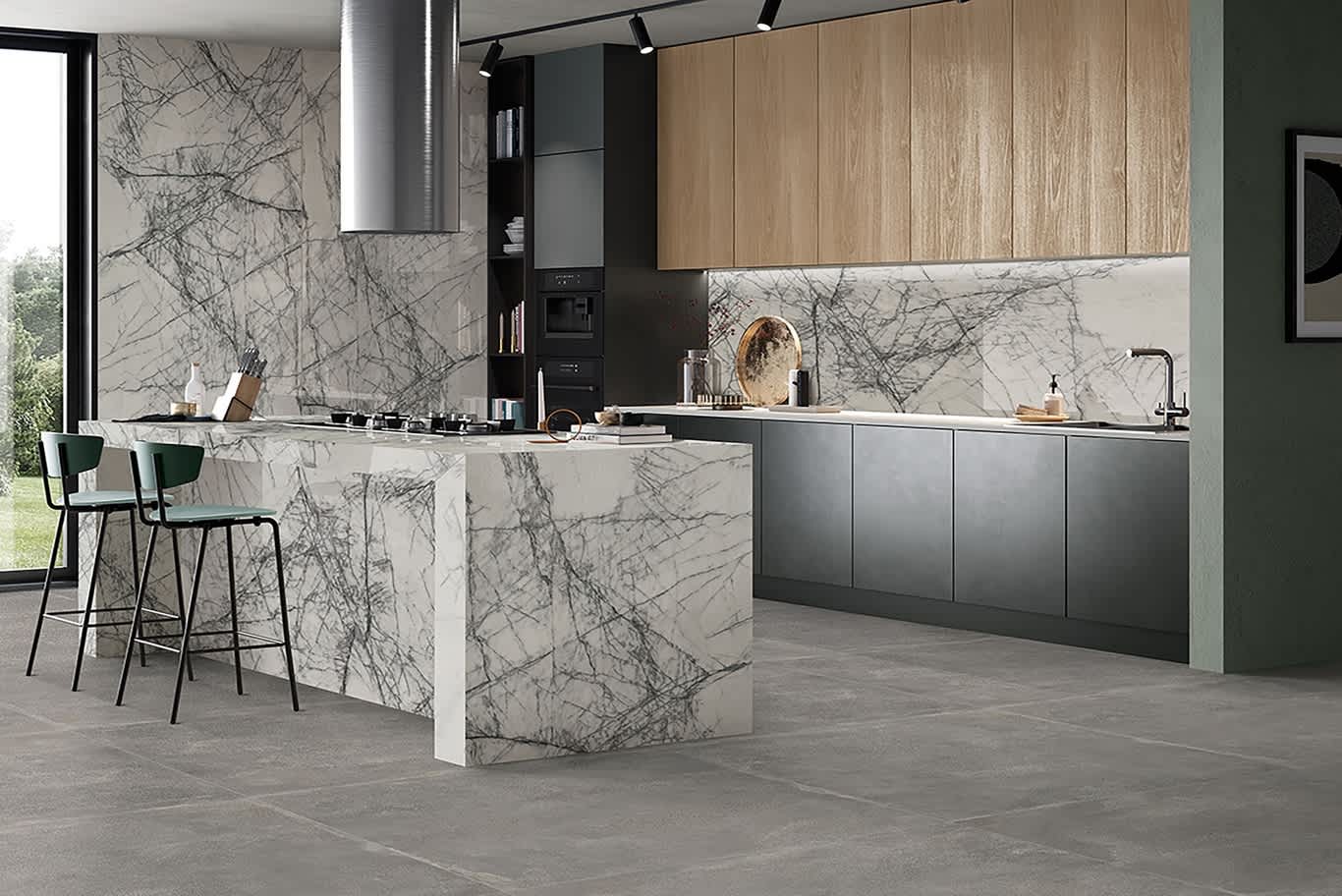 marble and wood kitchen