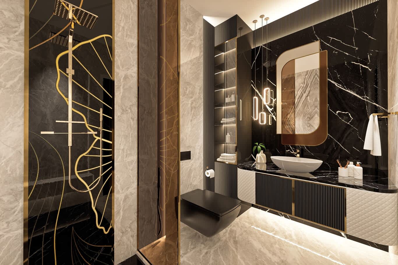 Al Maryah apartment marble and brass details
