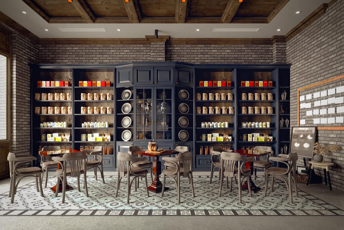 تصميم داخلي حديث لمقهى بطابع عربي