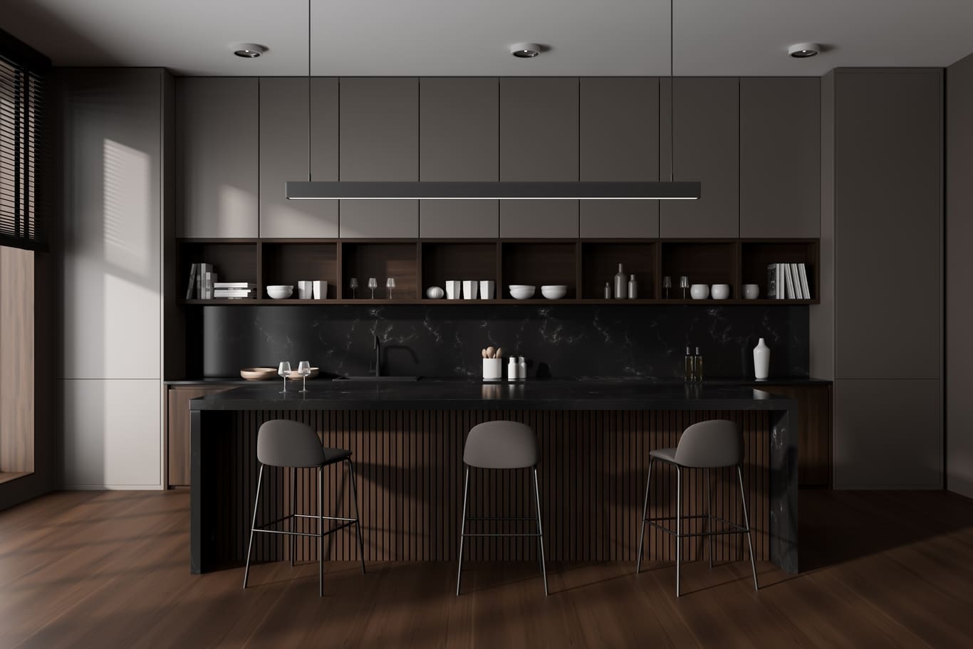 interior design black and wood