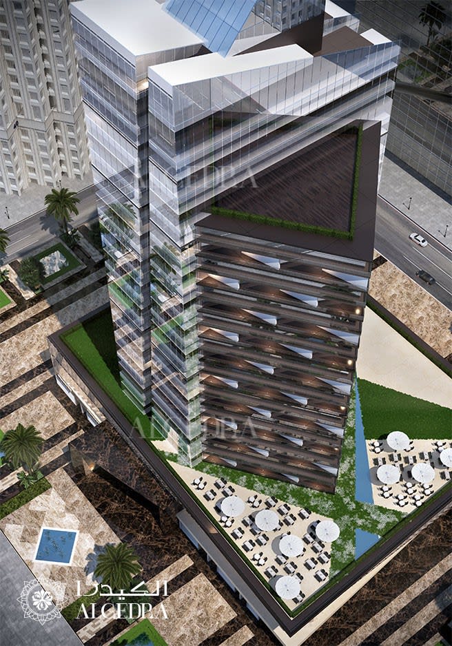 business tower design aerial view